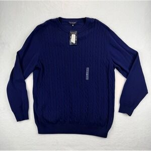 Roundtree & Yorke Mens 2XT Tall Navy Blue Cable Knit Crew Neck Sweater New
